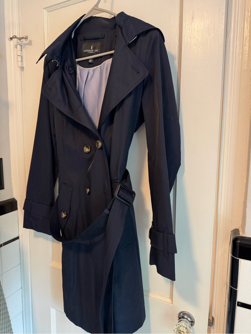 London Fog Navy Double-Breasted Trench Coat with Belt